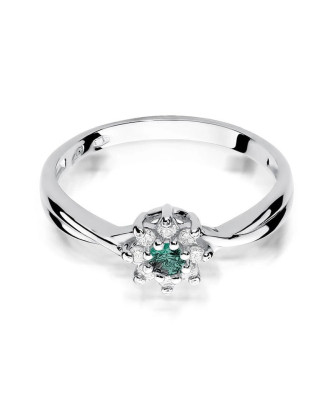 14k White Gold Ring Interwoven Diamond Emerald