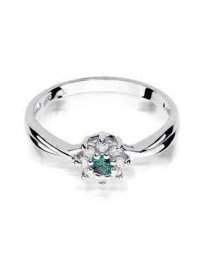 14k White Gold Ring Interwoven Diamond Emerald
