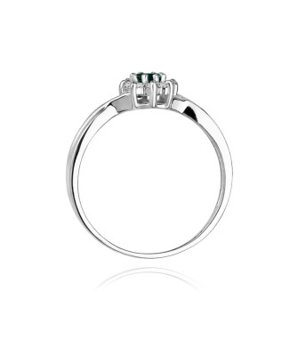 14k White Gold Ring Interwoven Diamond Emerald