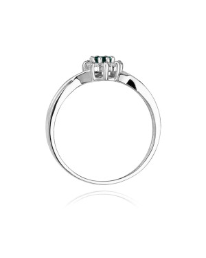 14k White Gold Ring Interwoven Diamond Emerald