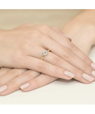 Złoty Pierścionek 14k Przeplatany Diament Topaz
