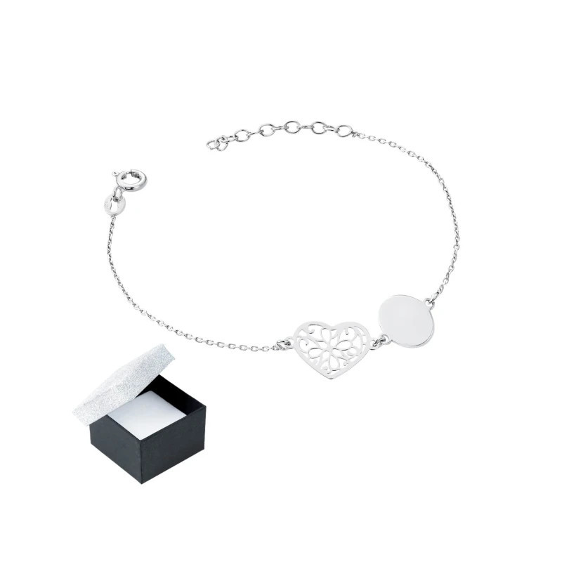 Silver bracelet with openwork heart ENGRAVED SB10 | GoldJewellery