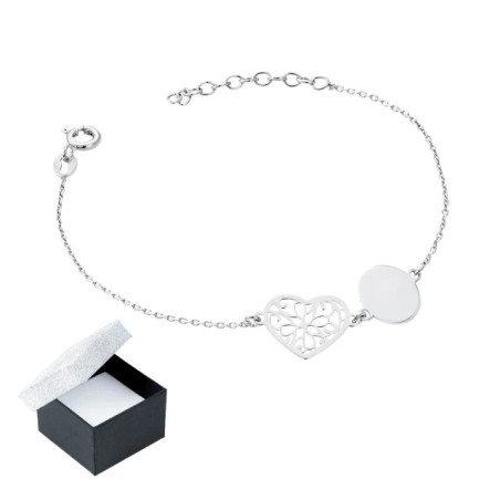 Silver bracelet with openwork heart ENGRAVED SB10 | GoldJewellery
