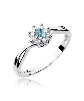Złoty Pierścionek 14k Białe Złoto Przeplatany Diament Topaz
