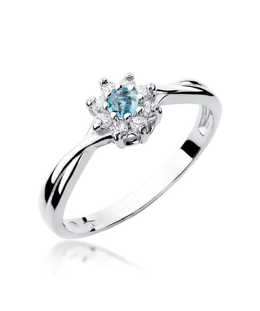 Złoty Pierścionek 14k Białe Złoto Przeplatany Diament Topaz