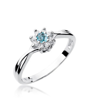 Złoty Pierścionek 14k Białe Złoto Przeplatany Diament Topaz
