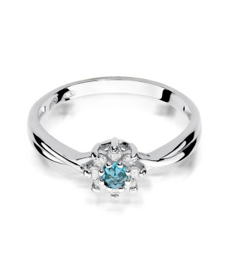 Złoty Pierścionek 14k Białe Złoto Przeplatany Diament Topaz