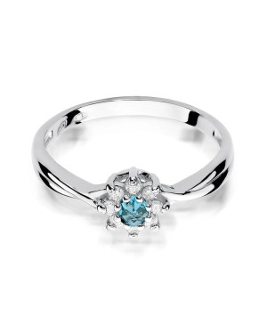 Złoty Pierścionek 14k Białe Złoto Przeplatany Diament Topaz