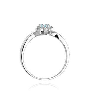 Złoty Pierścionek 14k Białe Złoto Przeplatany Diament Topaz