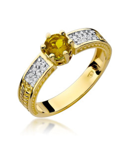 14k Gold Ring Citrine Diamonds