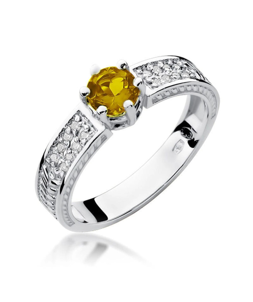 14k White Gold Citrine Diamond Ring