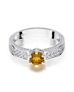 14k White Gold Citrine Diamond Ring