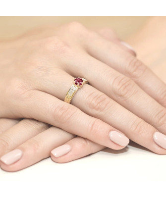 Gold Ring 14k Ruby Diamonds