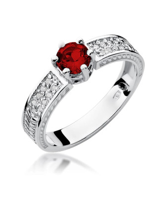 14k White Gold Ring Ruby Diamonds