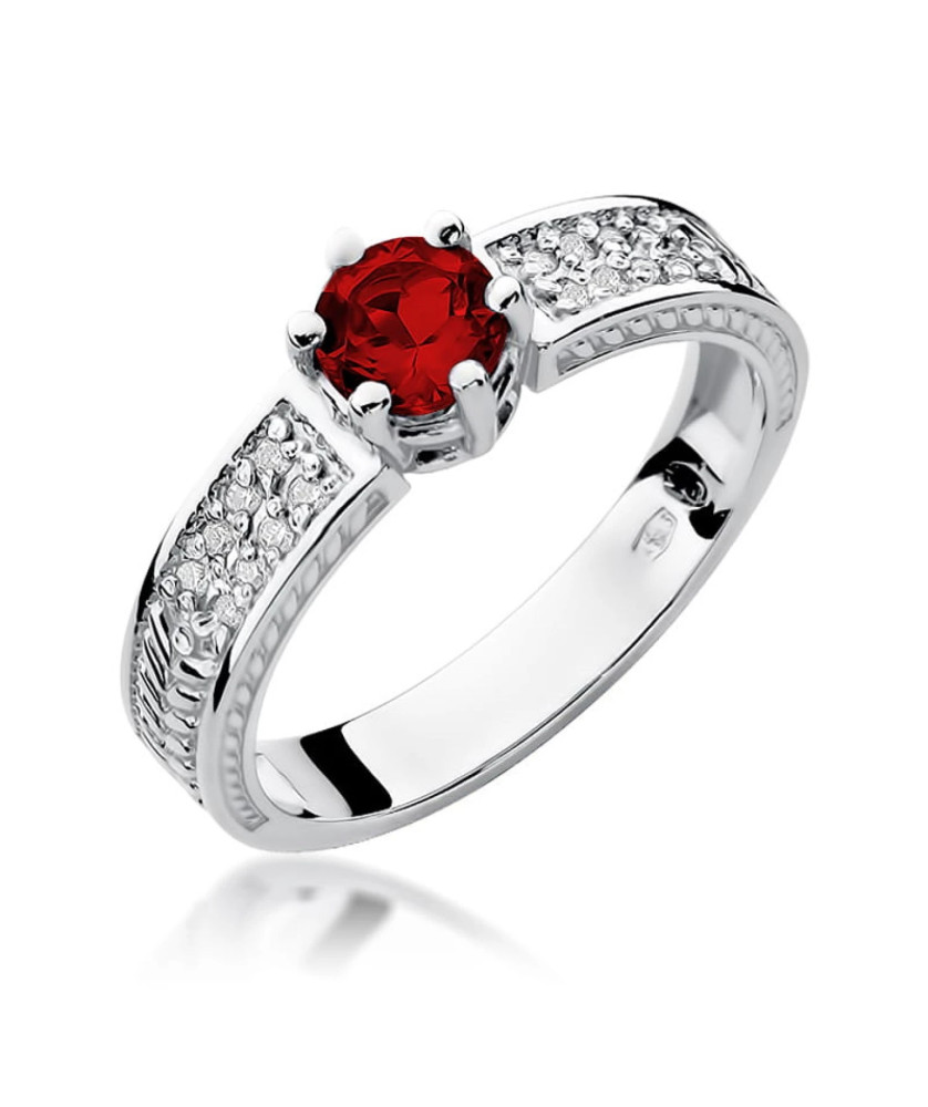 14k White Gold Ring Ruby Diamonds