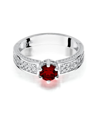 14k White Gold Ring Ruby Diamonds