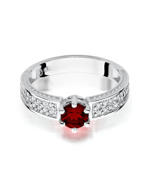 14k White Gold Ring Ruby Diamonds