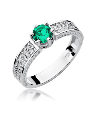 14k White Gold Ring Emerald Diamonds