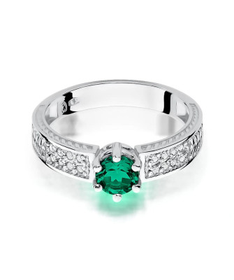14k White Gold Ring Emerald Diamonds