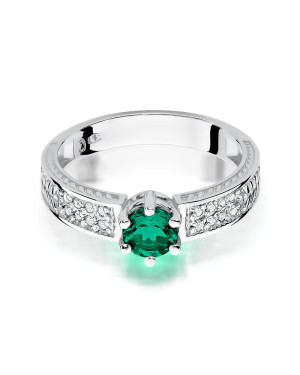 14k White Gold Ring Emerald Diamonds