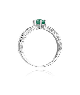 14k White Gold Ring Emerald Diamonds