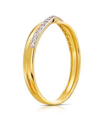 14k gold ring wave white stones