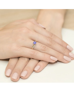 Tanzanit pierścionek diamenty złoto 14k