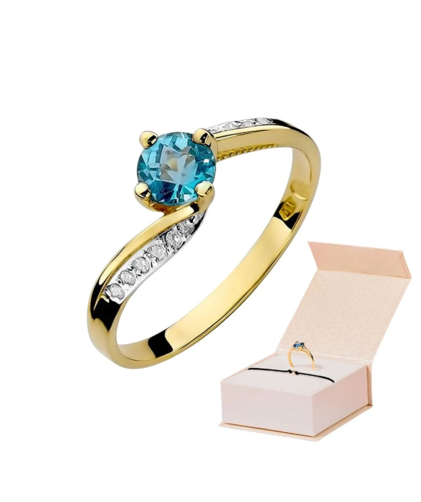 Topaz pierścionek diamenty złoto 14k