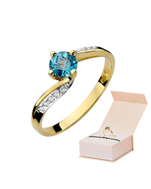 Topaz pierścionek diamenty złoto 14k