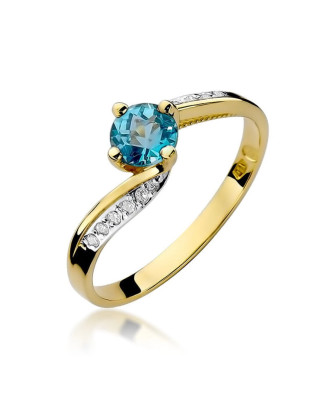 Topaz pierścionek diamenty złoto 14k