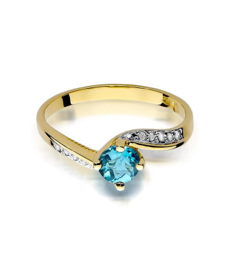 Topaz pierścionek diamenty złoto 14k