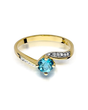 Topaz pierścionek diamenty złoto 14k