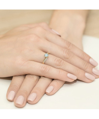 Topaz pierścionek diamenty złoto 14k