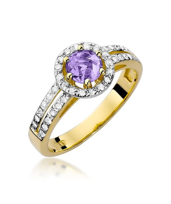 Amethyst and diamond ring 14k gold