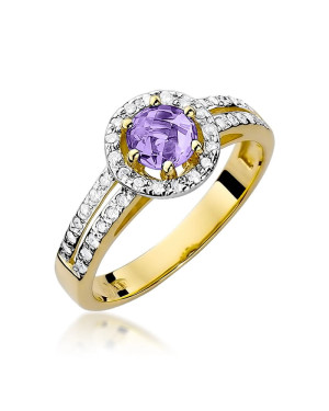 Amethyst and diamond ring 14k gold