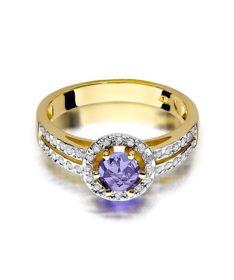 Amethyst and diamond ring 14k gold