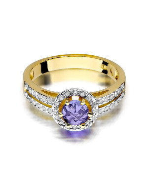 Pierścionek z ametystem i diamentami złoto 14k