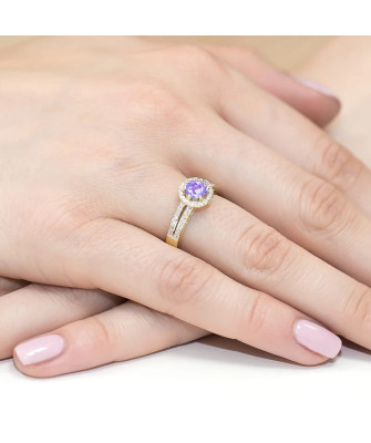 Pierścionek z ametystem i diamentami złoto 14k