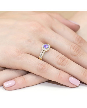 Pierścionek z ametystem i diamentami złoto 14k
