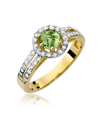 Gold ring with peridot and diamonds 14k