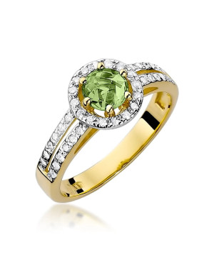 Gold ring with peridot and diamonds 14k