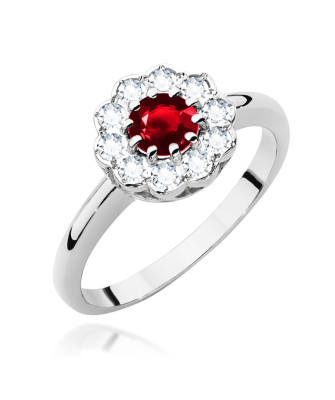 Pierścionek z rubinem 0,60ct diamenty białe złoto