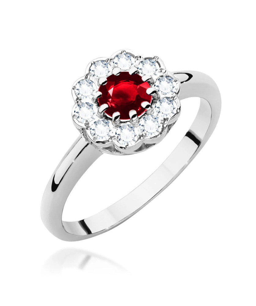 Pierścionek z rubinem 0,60ct diamenty białe złoto