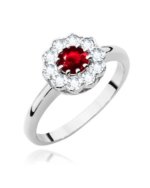 Pierścionek z rubinem 0,60ct diamenty białe złoto