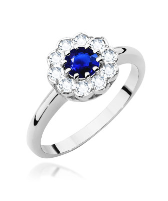 Pierścionek z szafirem 0,50ct diamenty białe złoto