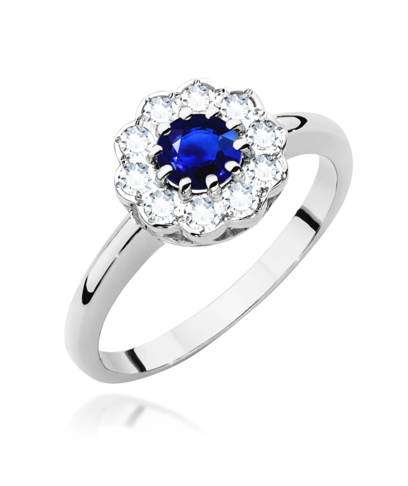 Pierścionek z szafirem 0,50ct diamenty białe złoto