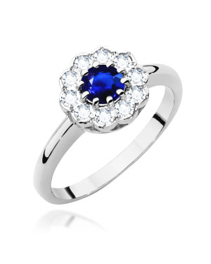 Pierścionek z szafirem 0,50ct diamenty białe złoto