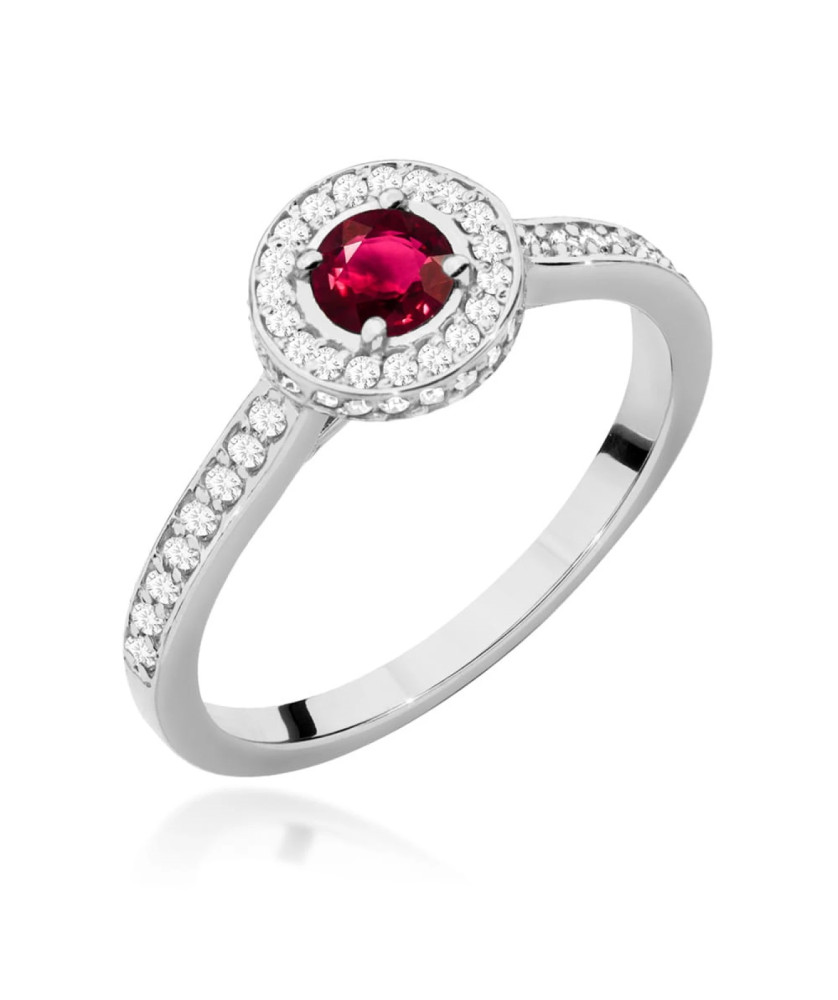 Pierścionek rubin 0,35ct diamenty białe złoto