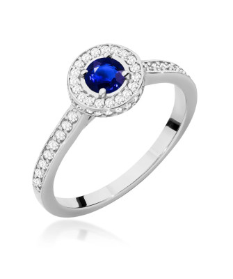 Pierścionek szafir 0,30ct diamenty białe złoto
