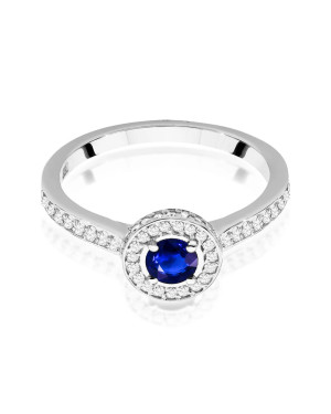 Pierścionek szafir 0,30ct diamenty białe złoto